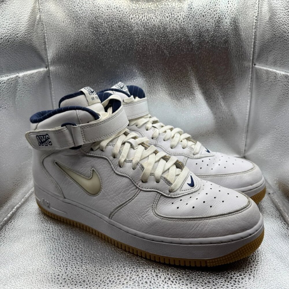 Size 13 Nike Air Force 1 Mid QS NYC Yankees Mens White Sneaker Shoes‎ DH5622-100